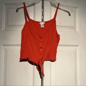 buttoned orange tank top, tied at bottom, true to size